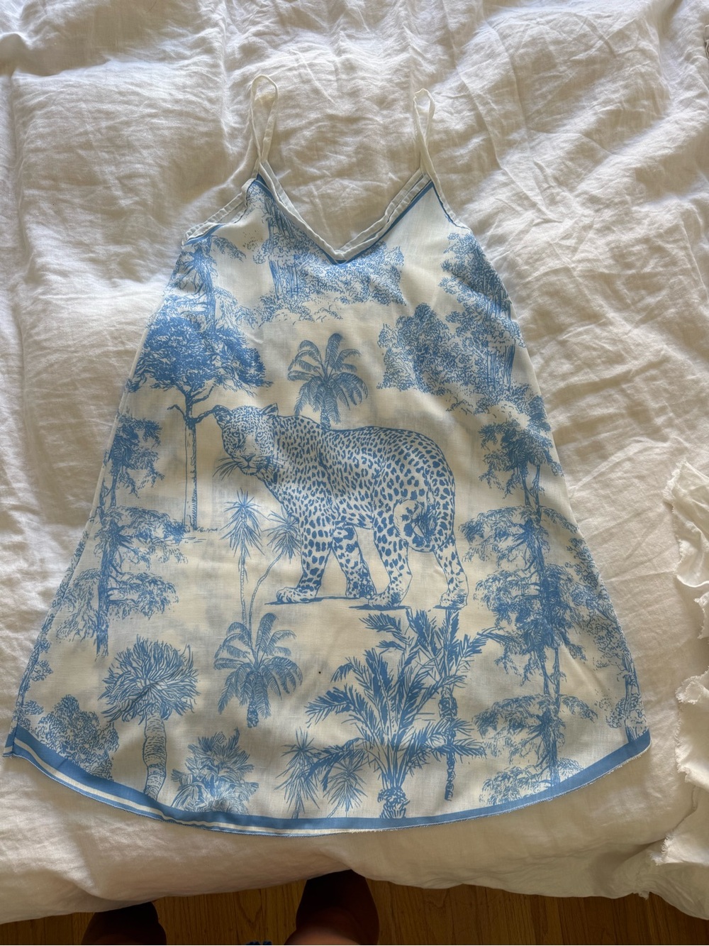 Blue & White Leopard Print Linen Cami